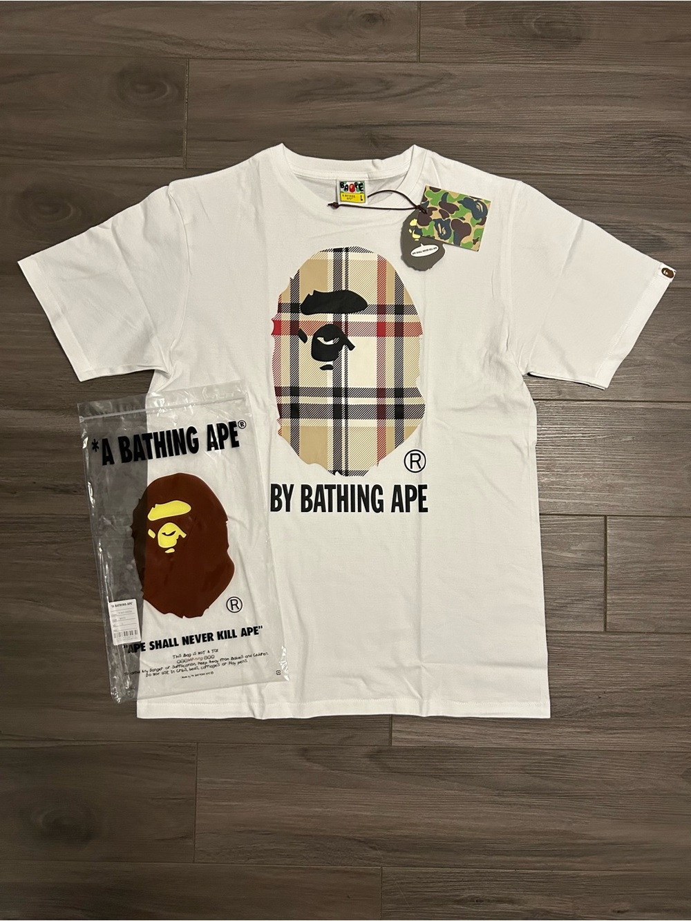 BAPE Check Plaid Ape Head White T-Shirt – Beige
